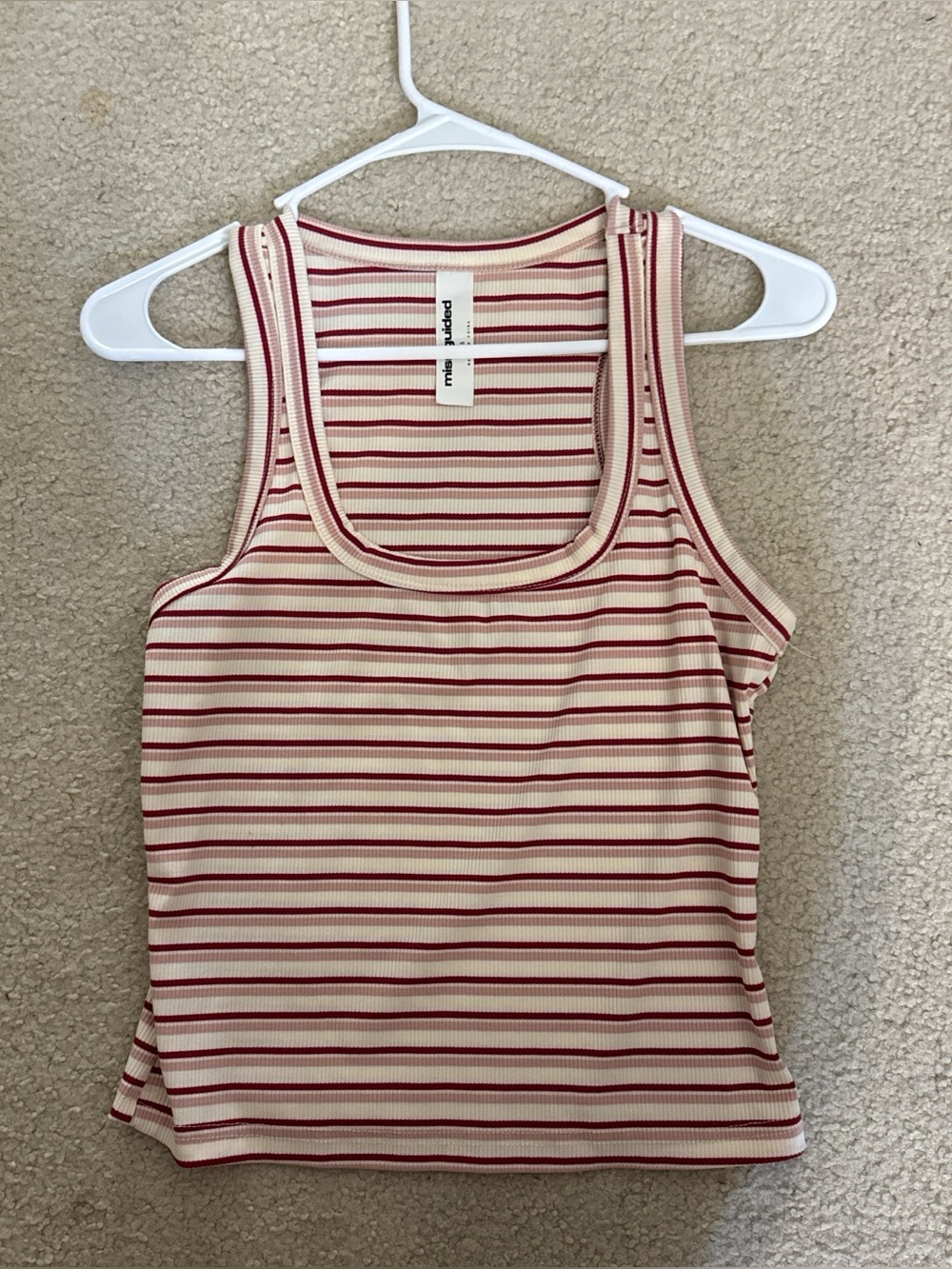 Misguided Cream and Red Striped Ribbed Tank Top